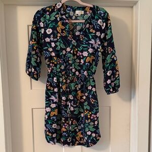 LOFT Floral Long Sleeve Dress - Navy and Multicolor